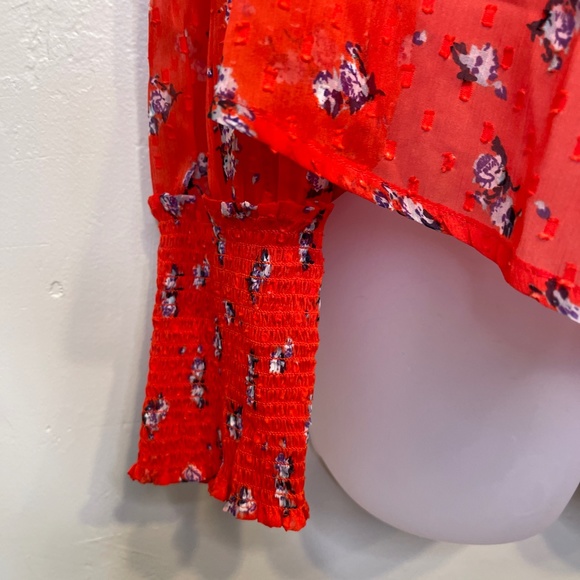 FP | Red Floral Flowers In December Sheer Floral Blouson Sleeve Popover Blouse - Picture 7 of 13